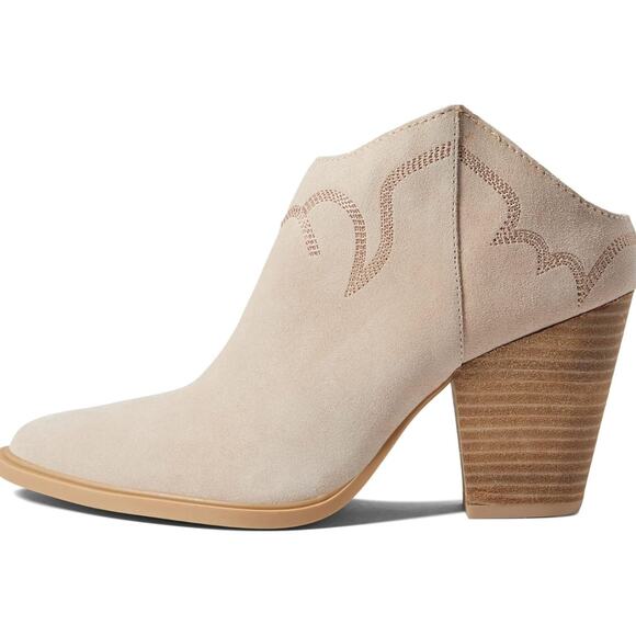 Dolce Vita Simran Suede Boots 9 Tan Western Embroidered Ankle Booties Boho Heel - Picture 1 of 8